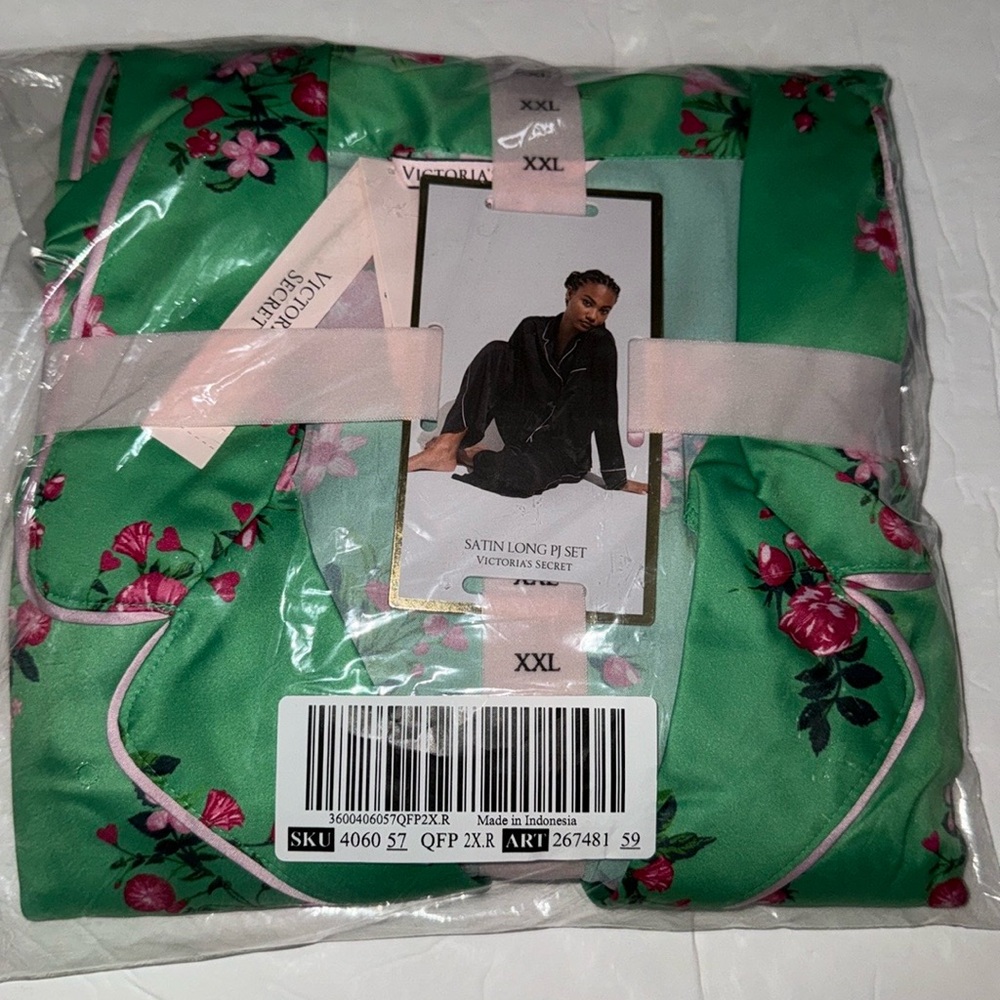 New Victoria's Secret Satin Pajama Set Glimmer Green Multi Floral Size 2XL XXL